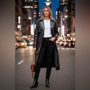 MISSGUIDED crocodile embossed shiny belted trench coat